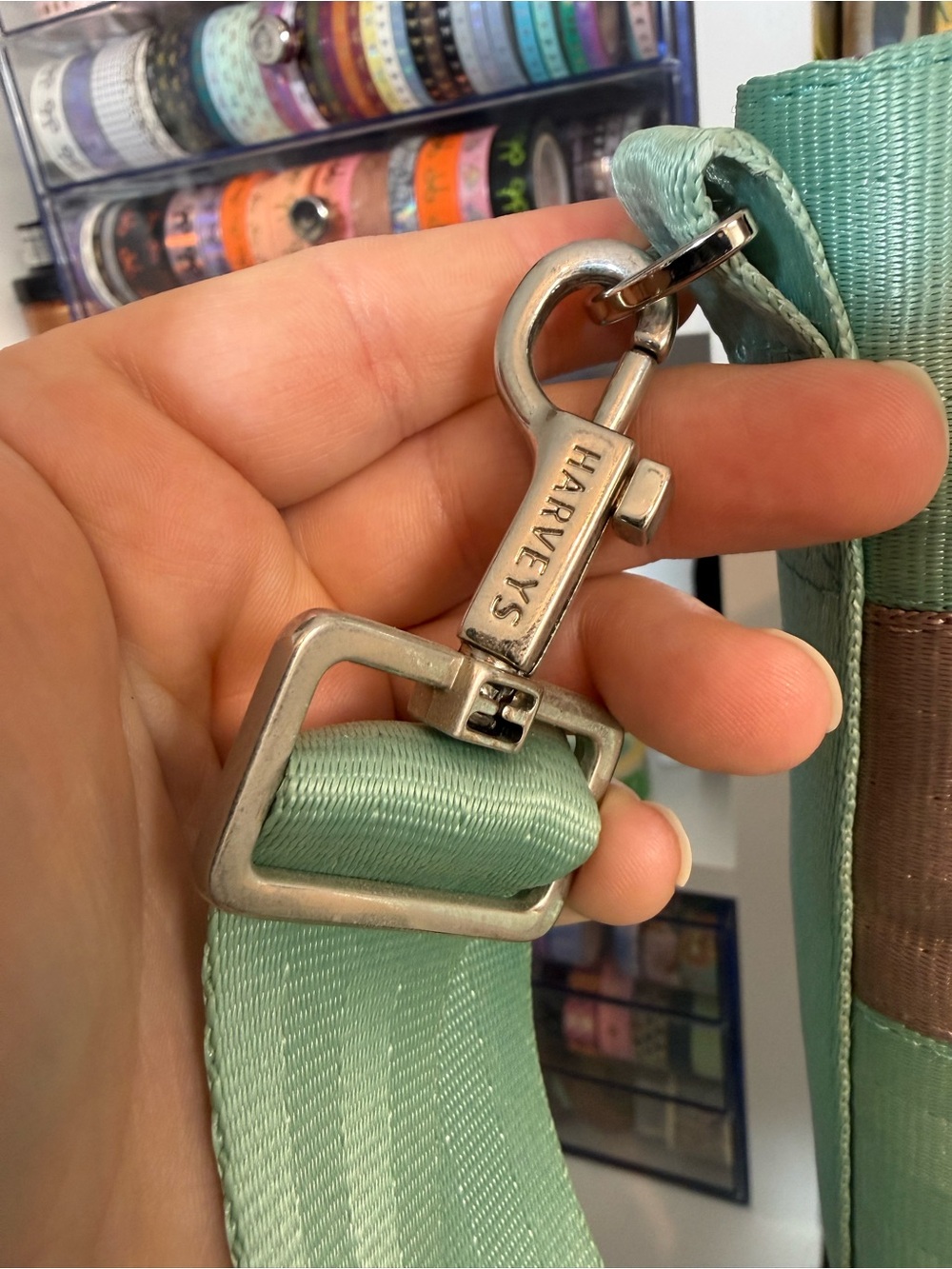 Harveys Seatbelt Bucket Bag/Backpack - Mint Green and Taupe - Picture 2 of 12